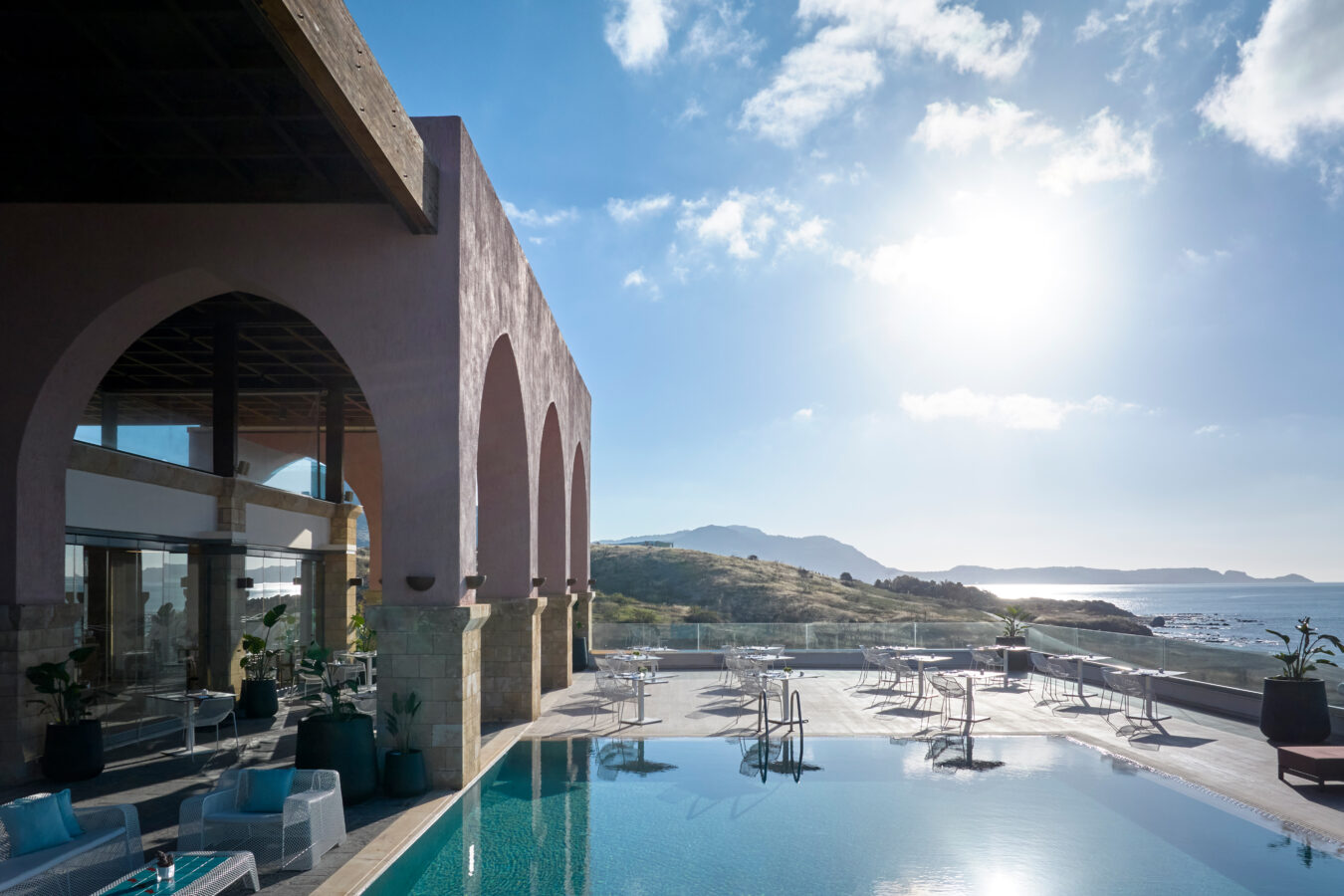 The main swimming pool at Boutique 5 Hotel & Spa, the best resort in Rhodes for couples who seek seclusion and tranquility.