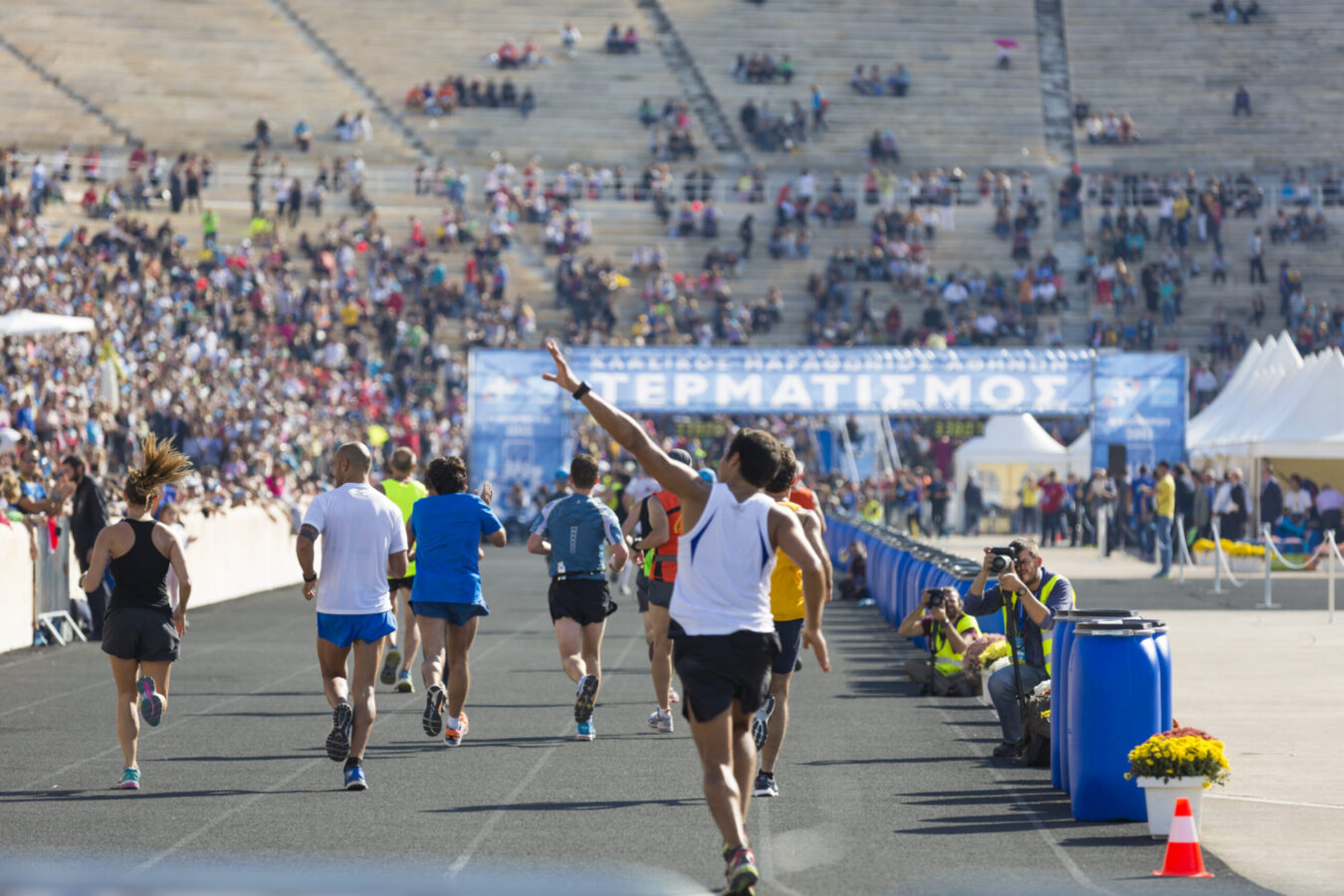 Athens Marathon finish line in Kalimarmaro in Athens city center.