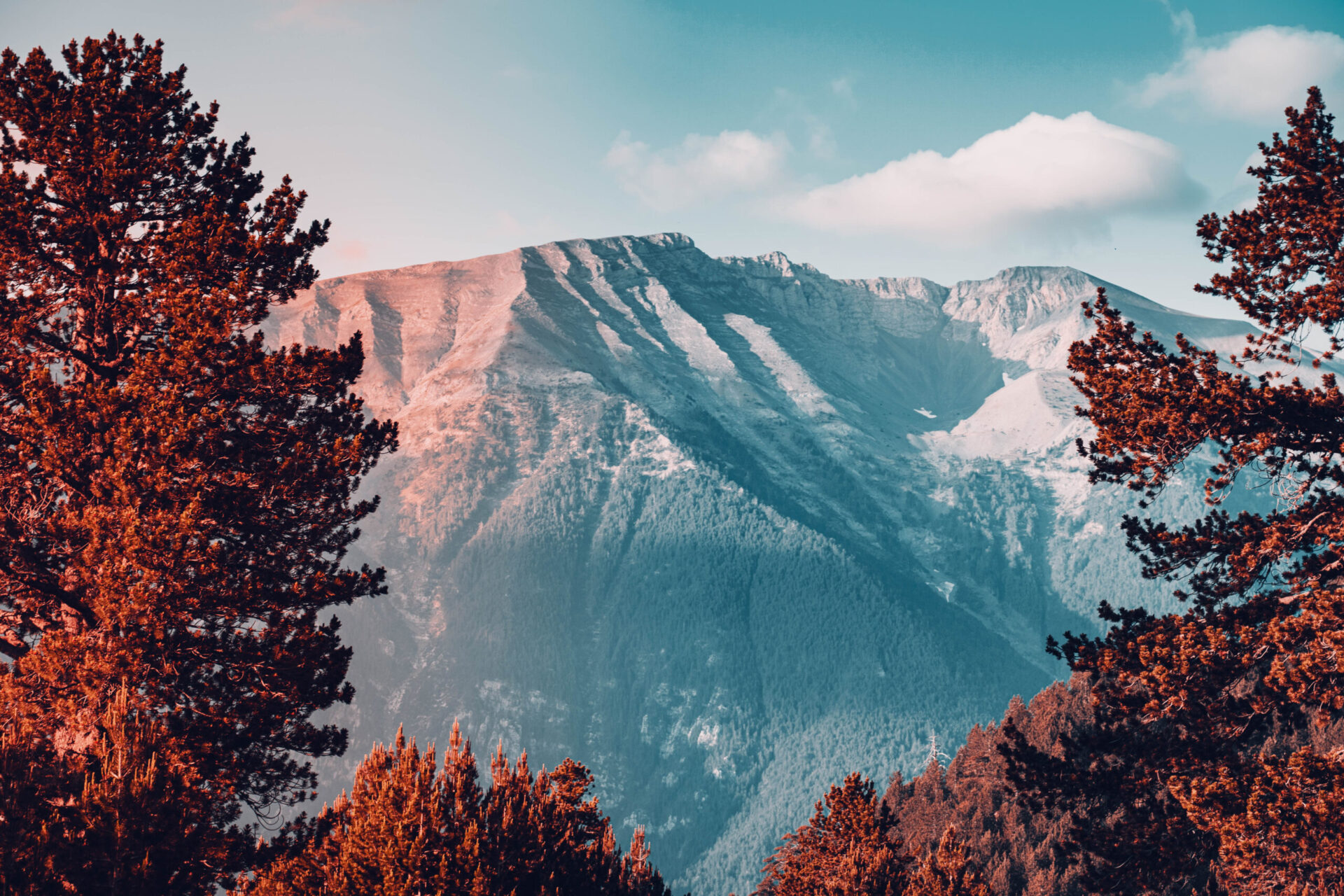 Snow-capped Mount Olympus against clear skies makes Greece one of the top European countries with mild winters. 