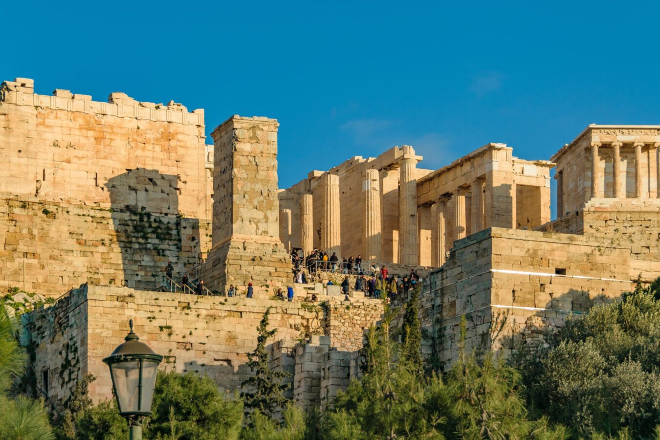 Close-up of the Acropolis of Athens bathed in winter sunshine makes the Greece one of the top European countries with mild Winters.