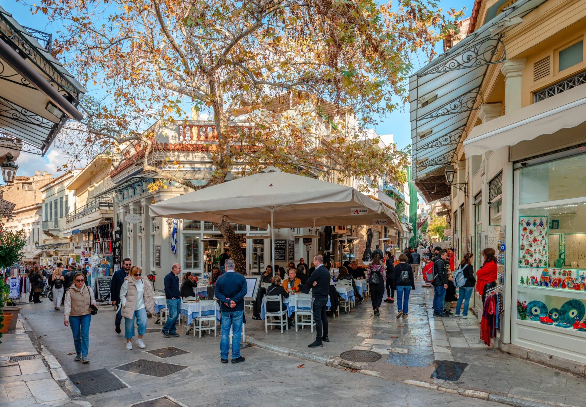 The busy streets of Psyrri in Athens on a sunny winter afternoon, makes the Greek capital one of the best city breaks in January in Europe.