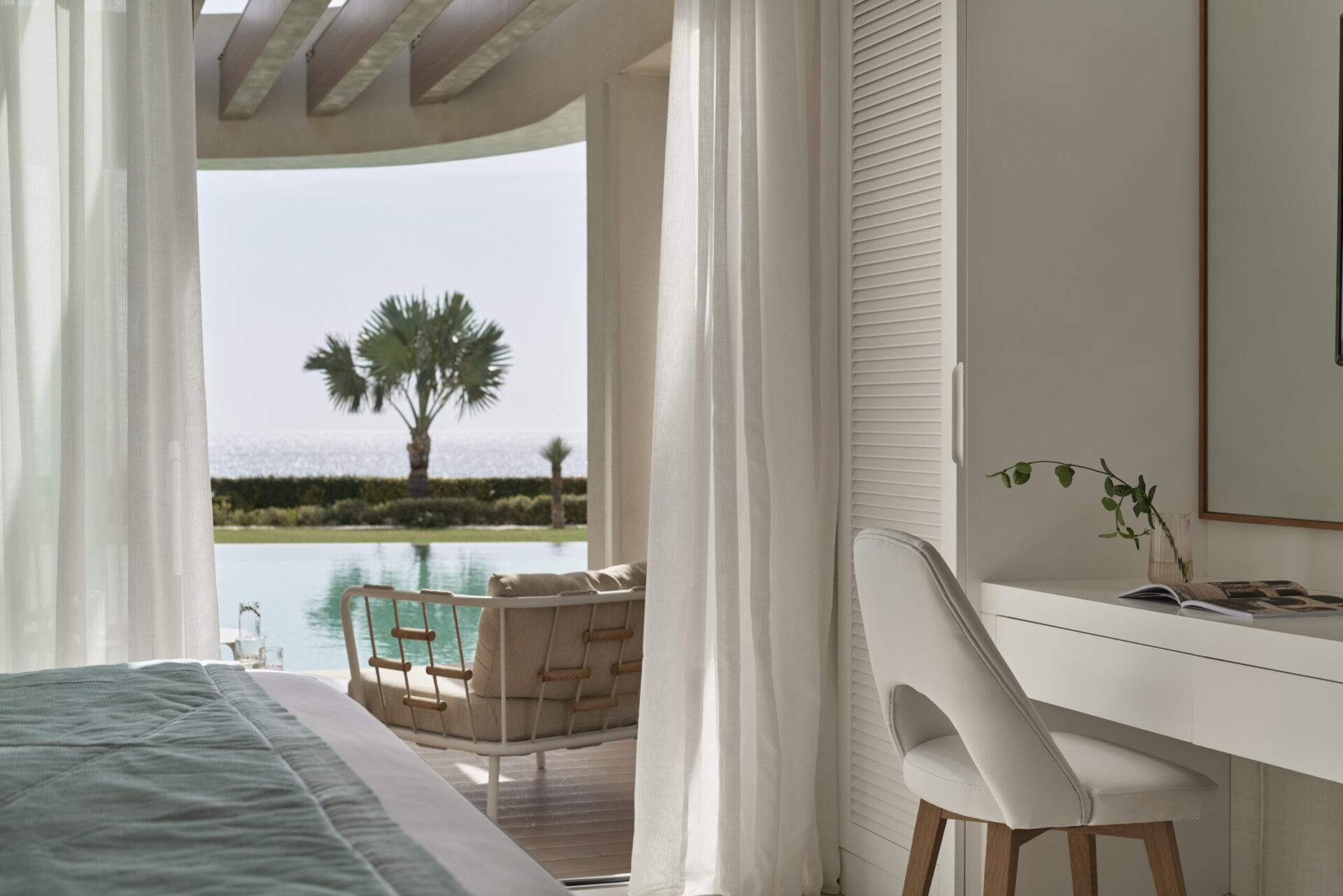 Interior view of one of the suites at the adults-only Mayia Exclusive Resort & Spa in Rhodes, Greece, named as one of the TUI Top 100 Hotels worldwide. 