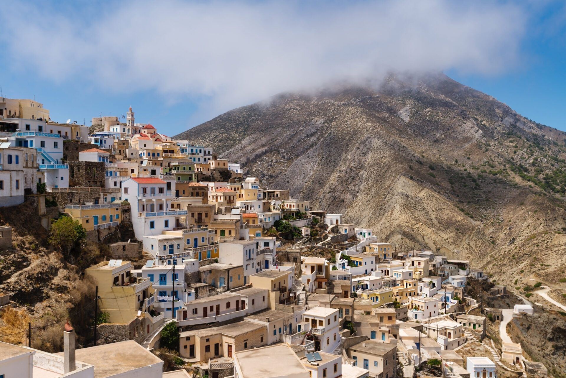 The village of Olympos in Karpathos, one of the best islands close to Rhodes, Greece to discover with a day trip. 